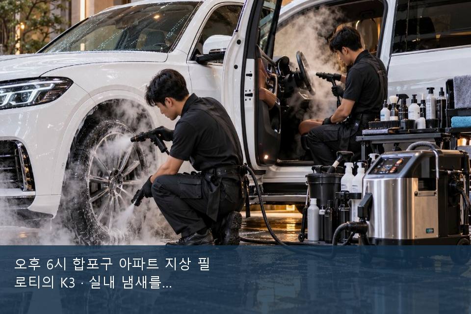 오후 6시 합포구 아파트 지상 필로티의 K3 · 실내 냄새를 연 기록